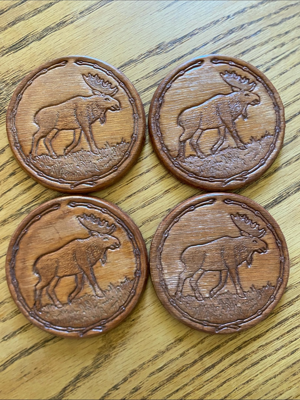 Vintage Canadian Wooden Moose Coasters Set of 4